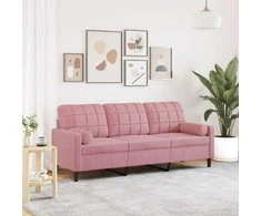 Trivietė sofa su pagalvėlėmis, rožinės spalvos, 180cm, aksomas