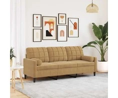 Trivietė sofa su pagalvėlėmis, rudos spalvos, 180cm, aksomas