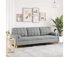 Trivietė sofa su pagalvėlėmis, šviesiai pilka, 210cm, audinys