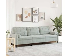 Trivietė sofa su pagalvėlėmis, šviesiai pilka, 210cm, aksomas