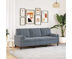 Trivietė sofa su pagalvėlėmis, tamsiai pilka, 180cm, aksomas