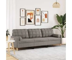 Trivietė sofa su pagalvėlėmis, taupe spalvos, 210cm, audinys