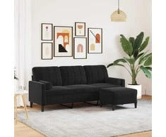 Trivietė sofa su pakoja, juodos spalvos, 180cm, aksomas