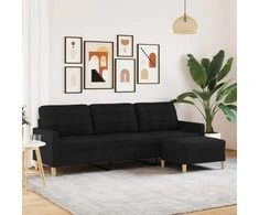 Trivietė sofa su pakoja, juodos spalvos, 210cm, audinys
