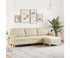 Trivietė sofa su pakoja, kreminės spalvos, 210cm, audinys