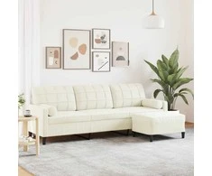 Trivietė sofa su pakoja, kreminės spalvos, 210cm, aksomas
