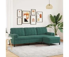 Trivietė sofa su pakoja, tamsiai žalios spalvos, 210cm, aksomas