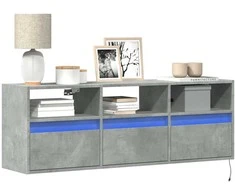 TV staliukas Sieninė TV spintelė su LED lemputėmis, betono, 130x31x45 cm