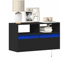 TV staliukas Sieninė TV spintelė su LED lemputėmis, juoda, 80x31x45cm