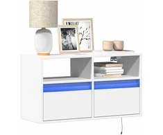TV staliukas Sieninė TV spintelė su LED lemputėmis, balta, 80x31x45cm