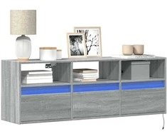 TV staliukas Sieninė TV spintelė su LED lemputėmis, pilka ąžuolo 130x31x45cm