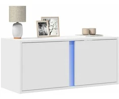 TV staliukas Sieninė TV spintelė su LED lemputėmis, balta, 80x31x35cm