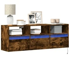 TV staliukas Sieninė TV spintelė su LED lemputėmis, dūminė, 130x31x45 cm