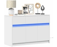 TV staliukas Televizoriaus spintelė su LED, balta, 91x34x61cm, mediena