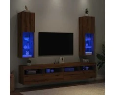TV staliukas TV spintelės su LED, 2vnt., rudos ąžuolo, 30,5x30x102cm