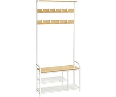 Songmics Vasagle Drabužių lentyna su 9 kabliukais 30 x 85 x 180,5 cm ąžuolo spalvos-baltos spalvos