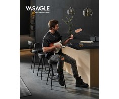 Vasagle EKHO kolekcija - 2 baro kėdės iš rašalo juodos odos imitacijos