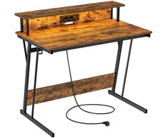 Songmics Vasagle Rašomasis stalas su maitinimo juostele 60 x 100 x 76 cm ruda vintažinė