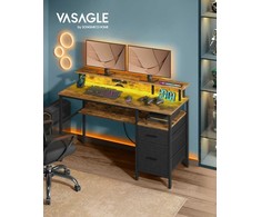 Vasagle Rašomasis stalas su stalčiais ir monitoriaus stoveliu vintage ruda