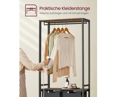 Vasagle Skalbinių krepšys su drabužių lentyna 2 skyriai vintage ruda-classic juodas