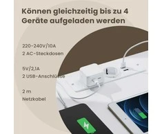 Songmics Vasagle Šoninis staliukas 2 kintamosios srovės kištukiniai lizdai miegamasis debesis balta
