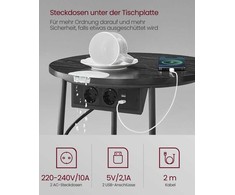 Vasagle Beistelltisch mit Įkrovimo stotelė und Steckdose ebenholzschwarz-schiefergrau