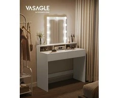 Vasagle makiažo staliukas su LED apšvietimu modernus baltas