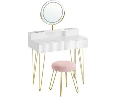 Songmics Vasagle Tualetinis staliukas su taburete ir apšvietimu 40 x 80 x 134,8 cm