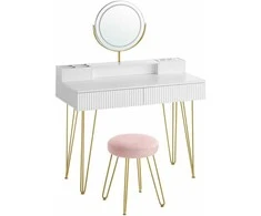 Songmics Vasagle Tualetinis staliukas su taburete ir apšvietimu 40 x 100 x 134,8 cm