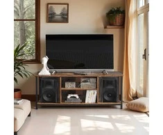 TV staliukas Songmics Vasagle TV spintelė su atvirais skyriais 40 x 120 x 50 cm vintažinė ruda-juoda