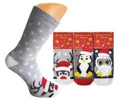 Kalėdinės frotinės termo kojinės moterims Happy Christmas, 3 poros