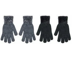 Pirštinės su pūkuotais rankogaliais moterims Rak R-017, juodos, 21 cm