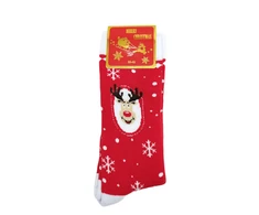 Unisex kalėdinės termo kojinės Merry Christmas, Kalėdų elnias, raudonos