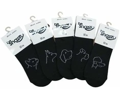 Unisex labai trumpos kojinės be Snazzy ST-05, šuniukai, 5 vnt. juodos