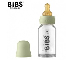 BIBS stiklinis buteliukas nuo dieglių 110 ml (Sage) pilnas komplektas