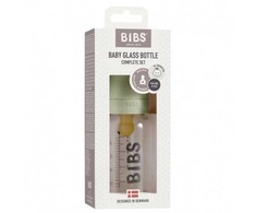 BIBS stiklinis buteliukas nuo dieglių 110 ml (Sage) pilnas komplektas