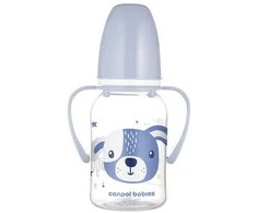 CANPOL 11/823 Standartinis buteliukas su rankenomis 120 ml CUTE ANIMALS mėlynas
