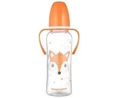 CANPOL 11/845 Standartinis buteliukas su rankenomis 250ml CUTE ANIMALS oranžinė