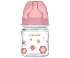 CANPOL 35/216 Easystart naujagimiui plačiai atidaromas buteliukas nuo dieglių 120 ml rožinės gėlės