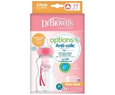 Dr Browns Dr.Browns WB92601 plataus kaklo buteliukas 270 ml PP OPTIONS PLUS 2 PACK Rožinis