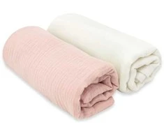 KIECZMERSKI sauskelnės 80x80 +/- 3 cm MEDVILNĖ MUSLIN medvilnė 100% kreminė/pudra rožinė 2 vnt.