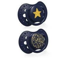 LOVI 22/893 Dinaminis silikoninis čiulptukas 3-6m 2 vnt Stardust mėlynas