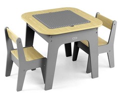 MILLY MALLY 6091 Olaf Blocks baldų komplektas - stalas ir dvi kėdės tamsiai pilka