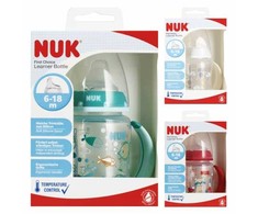 NUK 215335 FC+ buteliukas su rankenomis 150 ml su temperatūros indikatoriumi 6-18 m