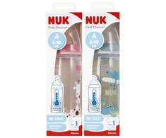 NUK 216248 FC+ PP buteliukas 360 ml su temperatūros indikatoriumi, silikoninis žindukas 6-18 mėnesių XL