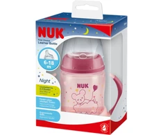 NUK ZE-102 FC rinkinys 150 ml buteliukas su naktinėmis rankenomis + silikoninis snapelis be gurkšnelių