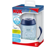 NUK ZE-102 FC rinkinys 150 ml buteliukas su naktinėmis rankenomis + silikoninis snapelis be gurkšnelių