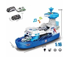 WOOPIE 54054 Interaktyvus policijos patrulinis laivas - mastelis 1:16 + Automobiliai 3 vnt.