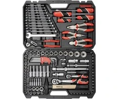 122 dalių profesionalus įrankių rinkinys automobilių ir mechaniniam aptarnavimui, lizdų rinkinys, veržliarakčių rinkinys