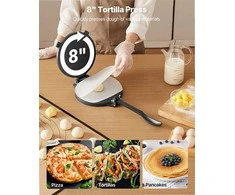20 cm ketaus tortilijų presas, tvirtas ergonomiškas tešlos formuotuvas su kepimo popieriumi, roti ir paplotėlių presas, tortilijų gaminimo alternatyva